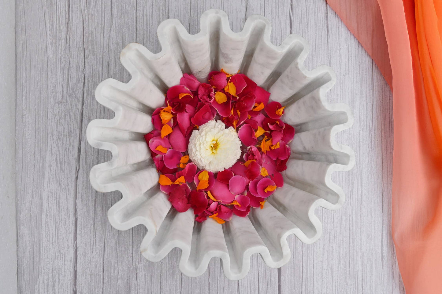 Marble Fine Carved Lotus Bowl 12" Dia