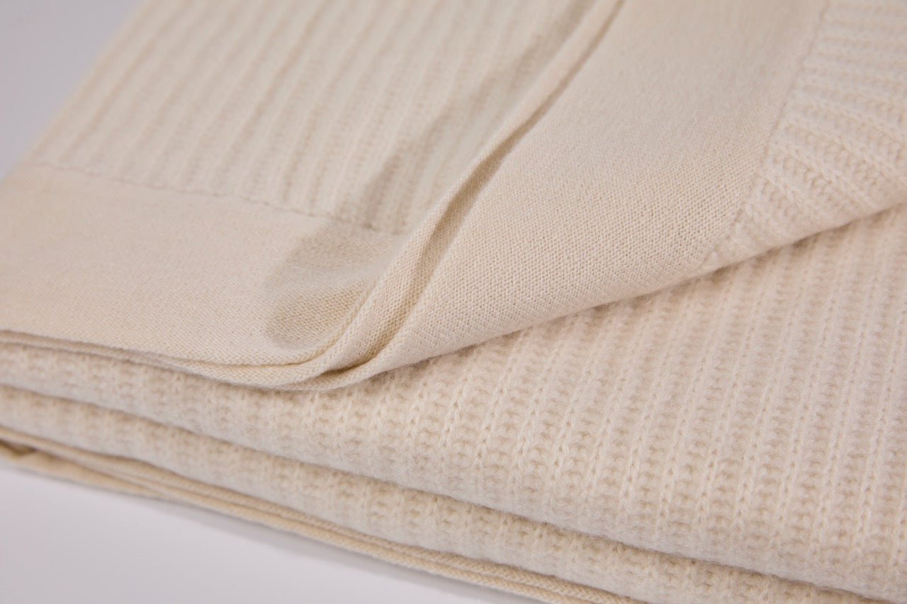 Cream Fisherman's Knit Cashmere Throw