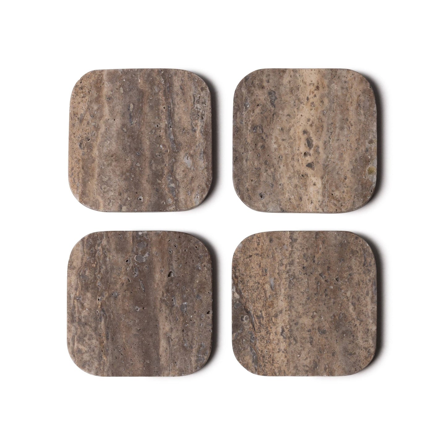 Titanium travertine coaster - organic - set of 4 pieces - 10x10x1cm