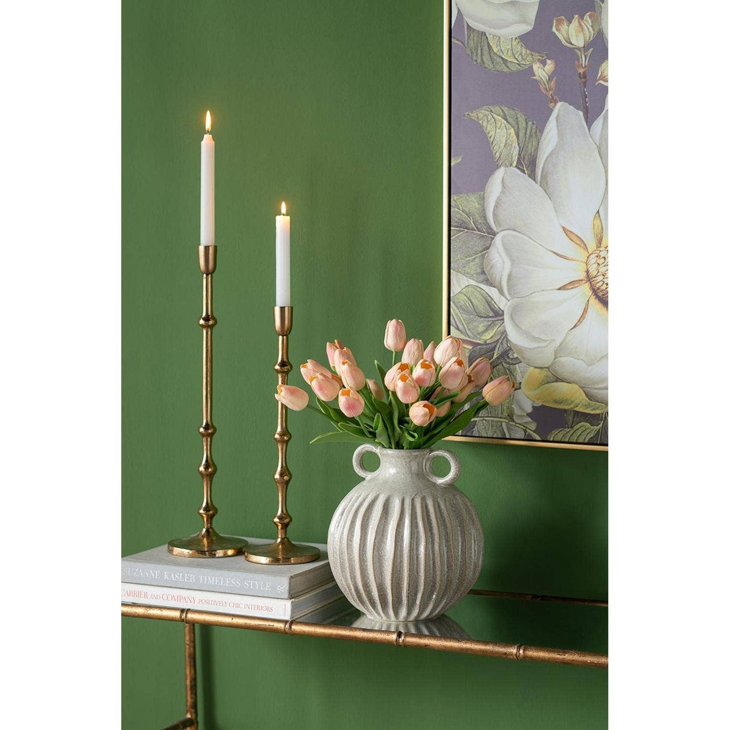 10" Sage And Gray Round With Handles Ceramic Table Vase