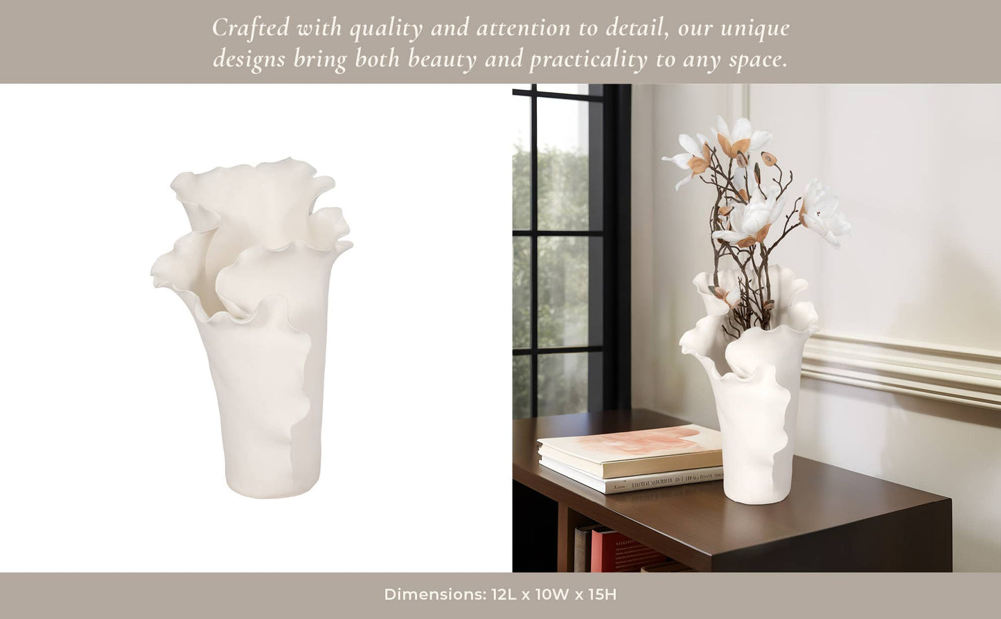 White 15x11 in. Ceramic Novelty Solid Handmade Flutter Vase