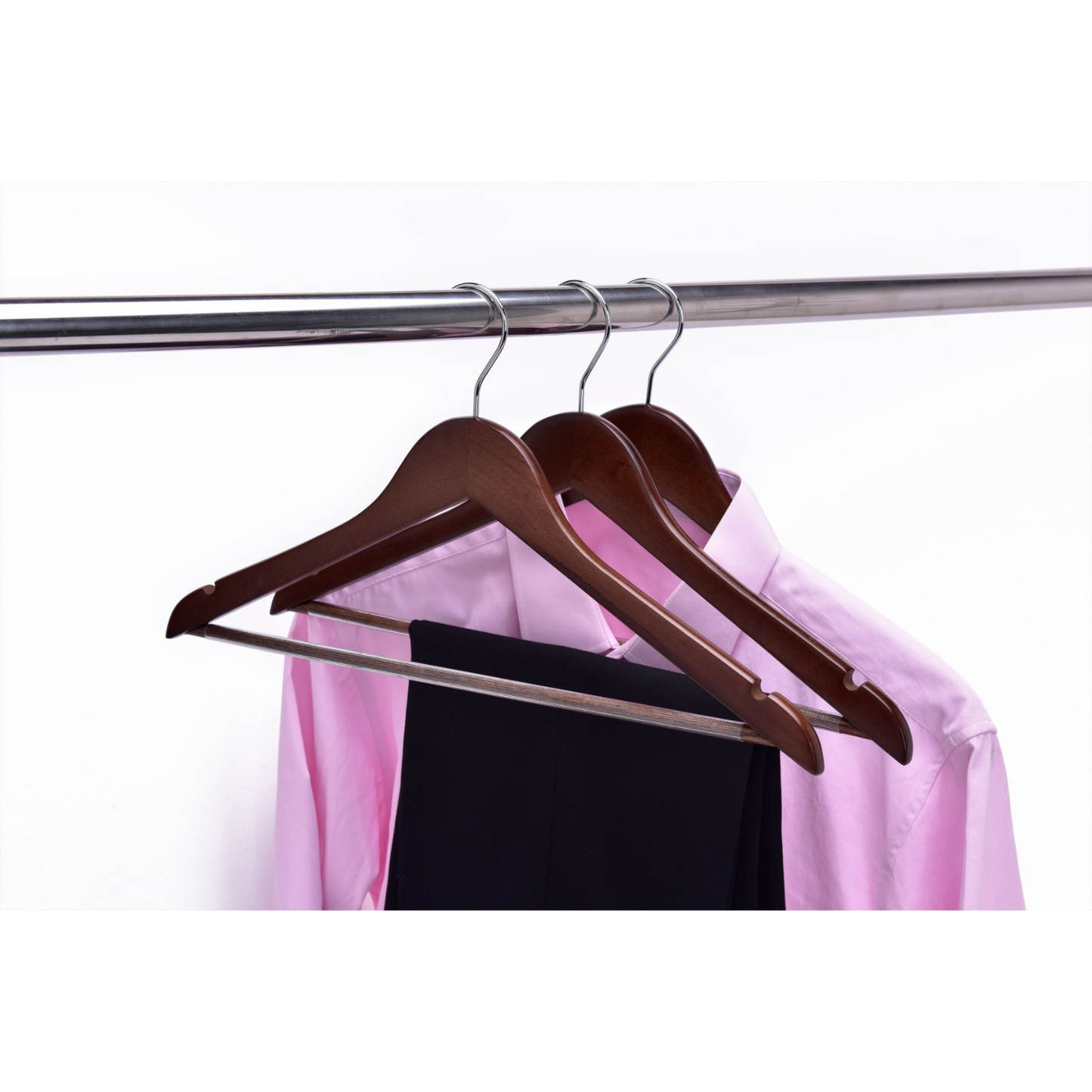 W020 Semi Curved Wooden Hanger 17.5" Walnut-Chrome - 80