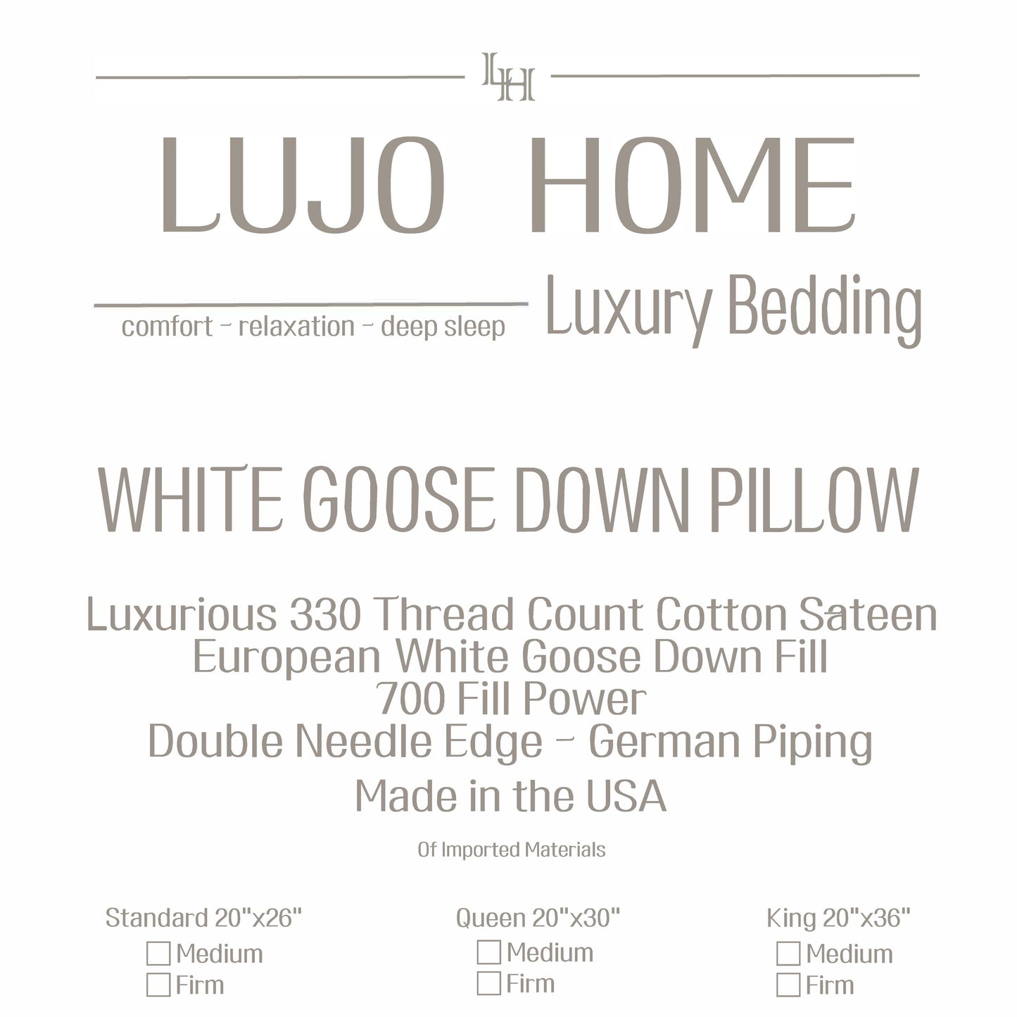 Luxury Goose Down Pillow – Medium Density – Supportive: Standard 20x26