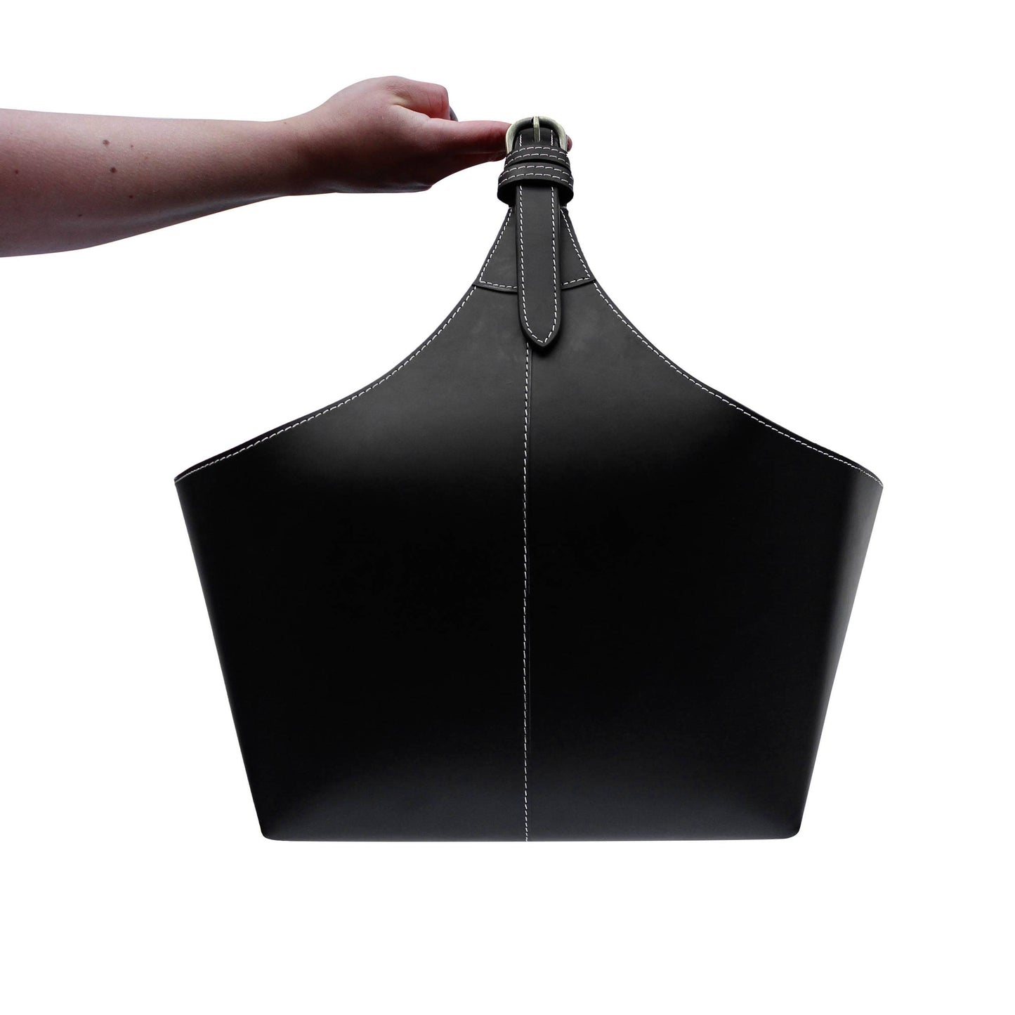 Scribo leather basket for storage, black