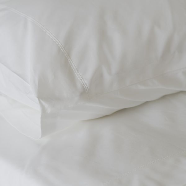White 500TC Cotton Percale Pillowcase (Pair) - White Hemstitch
