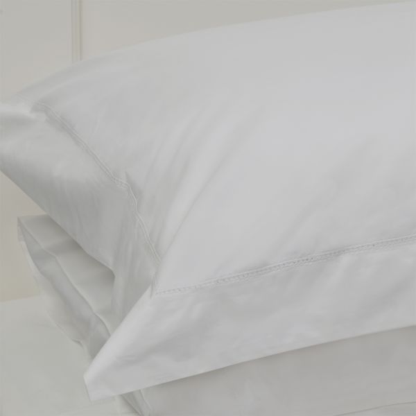 White 500TC Cotton Percale Sham (Pair) - White Hemstitch