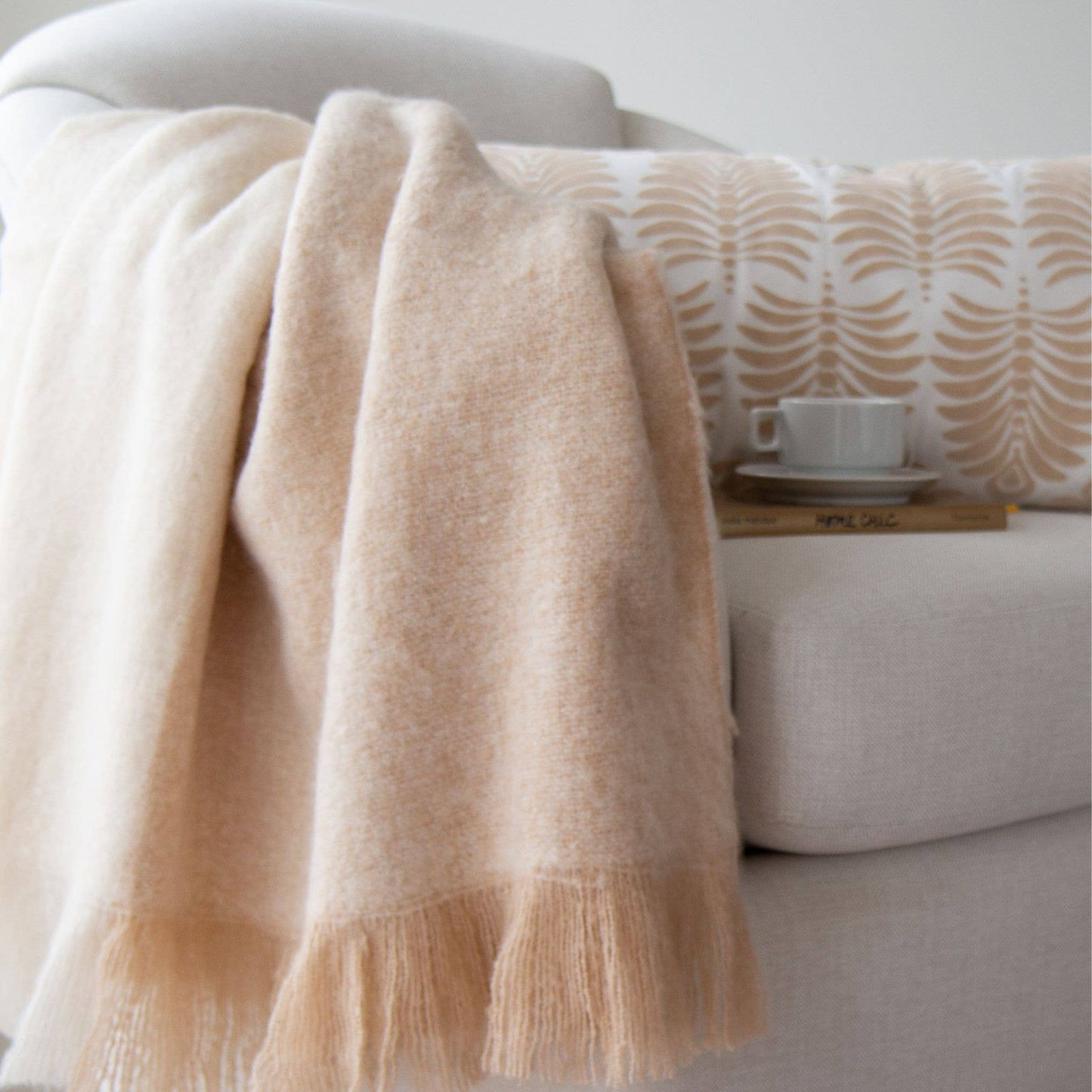 Calla Faux Mohair Throw – Soft, Stylish, Cozy Blanket: Tan / 50" X 60"