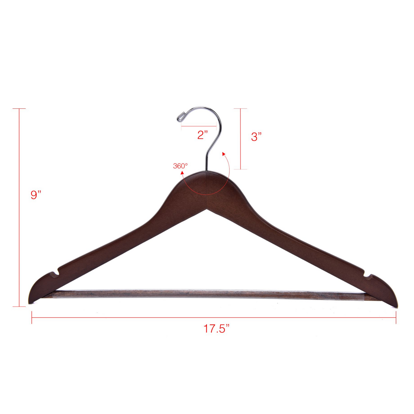 W020 Semi Curved Wooden Hanger 17.5" Walnut-Chrome - 80