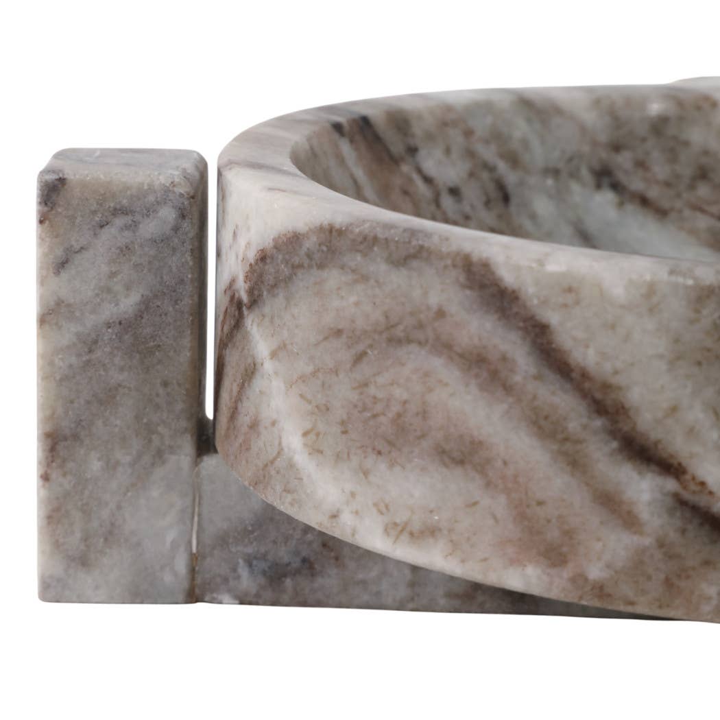 Decorative Bowl - Brown Marble Modern Pedestal Style, 10 in.