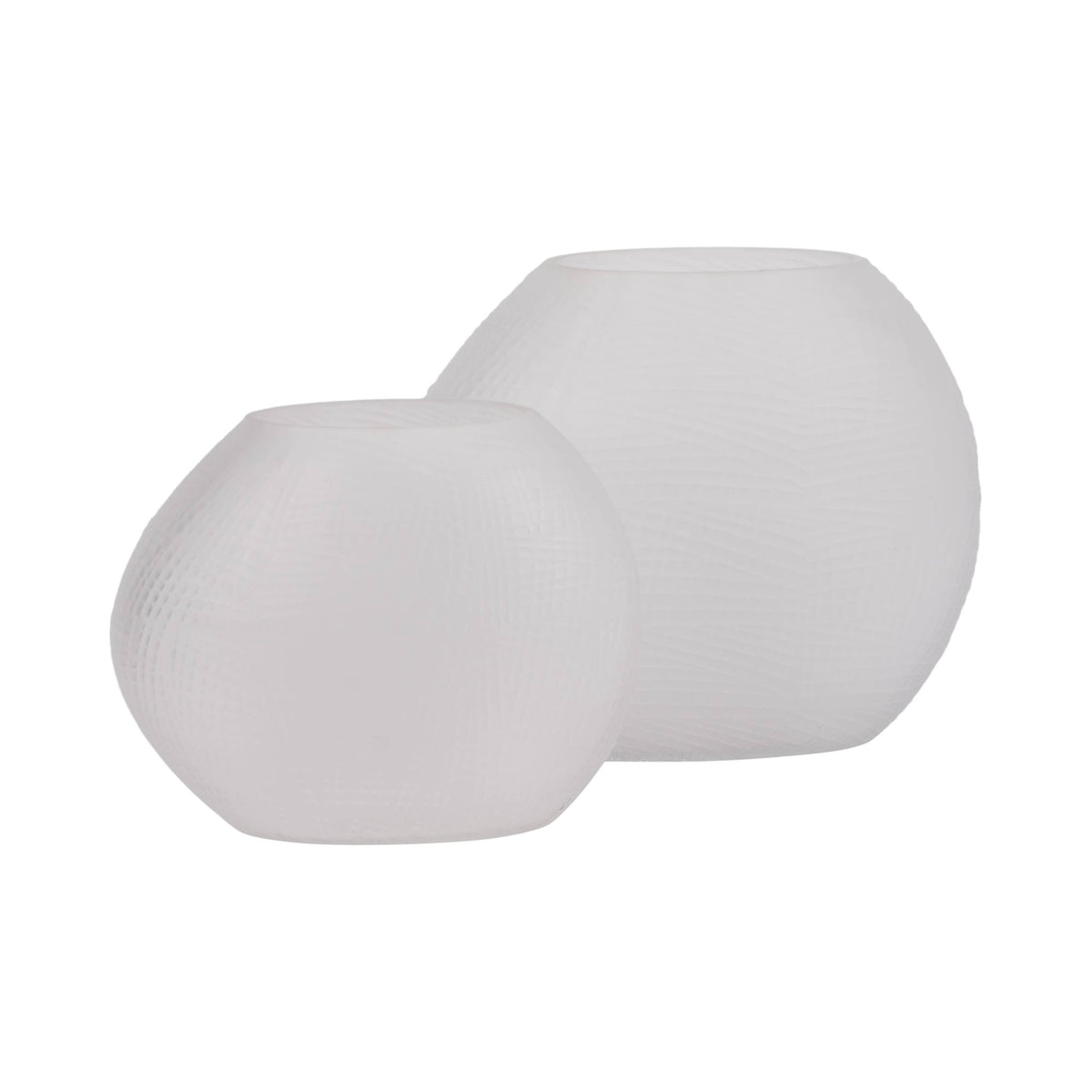 Decorative Vase - White Glass Round Textured Modern, 8 in.