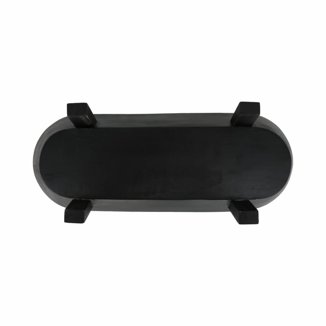 Decorative Bowl - Black Wood Footed Oval Design, 16 in.