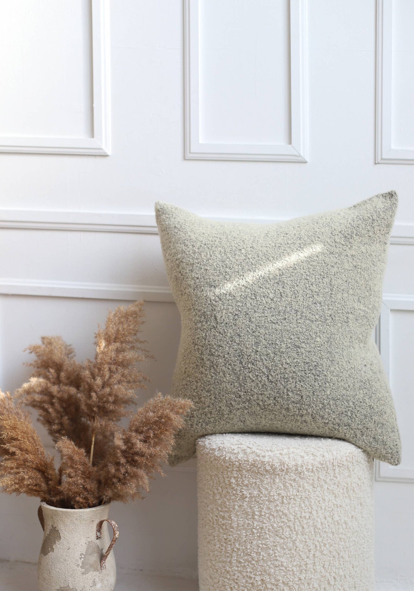 Baldwin Wool Pillow Cover: Ivory Melange Boucle