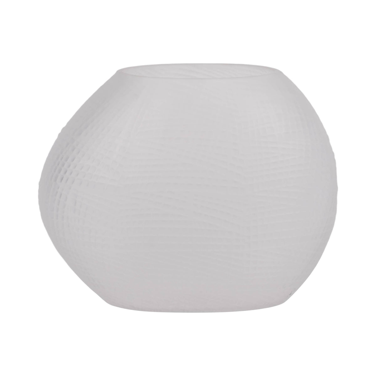 Decorative Vase - White Glass Round Textured Modern, 8 in.