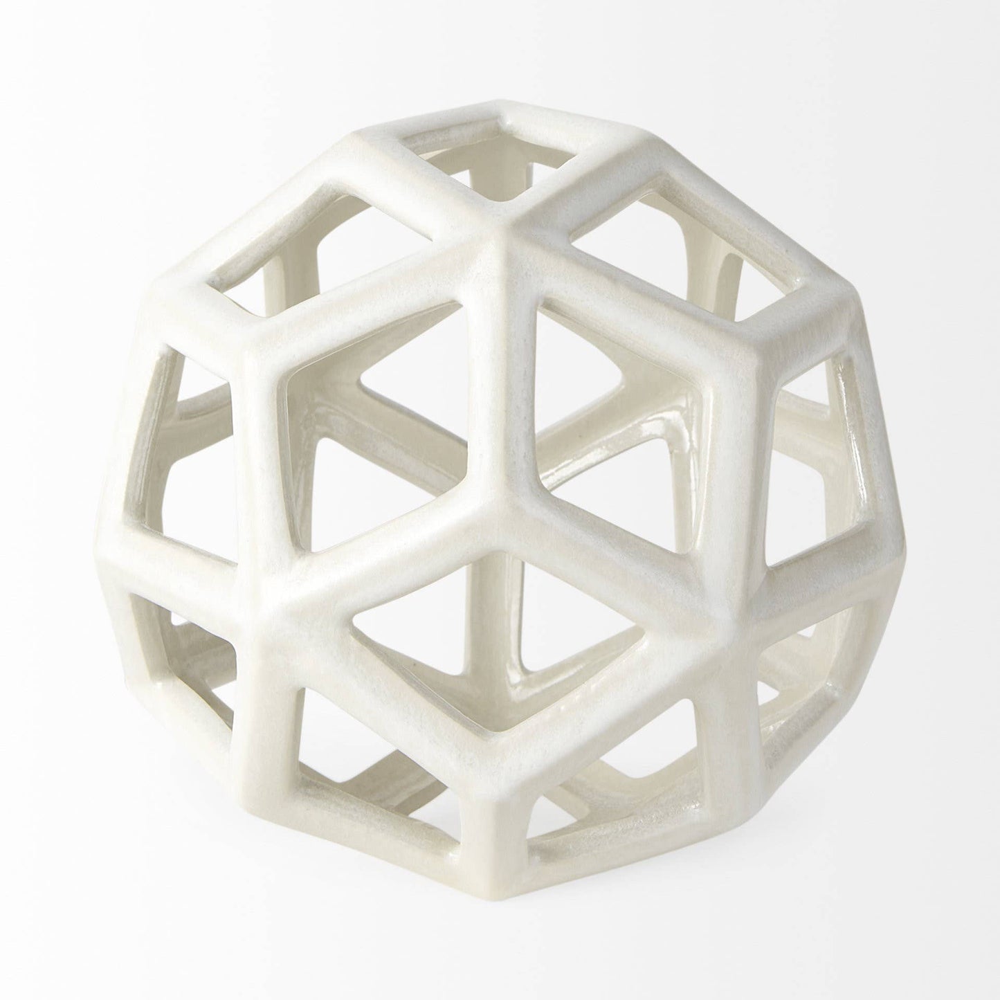 White Crackle Glaze Ceramic Geometric Sculpture