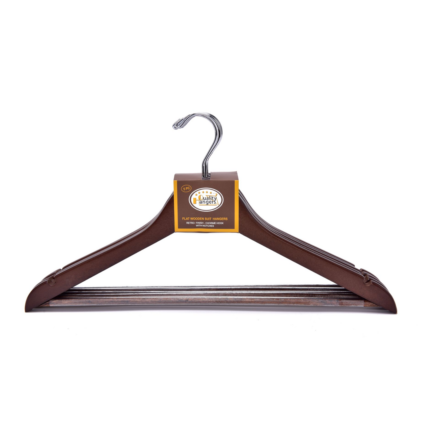 W020 Semi Curved Wooden Hanger 17.5" Walnut-Chrome - 80