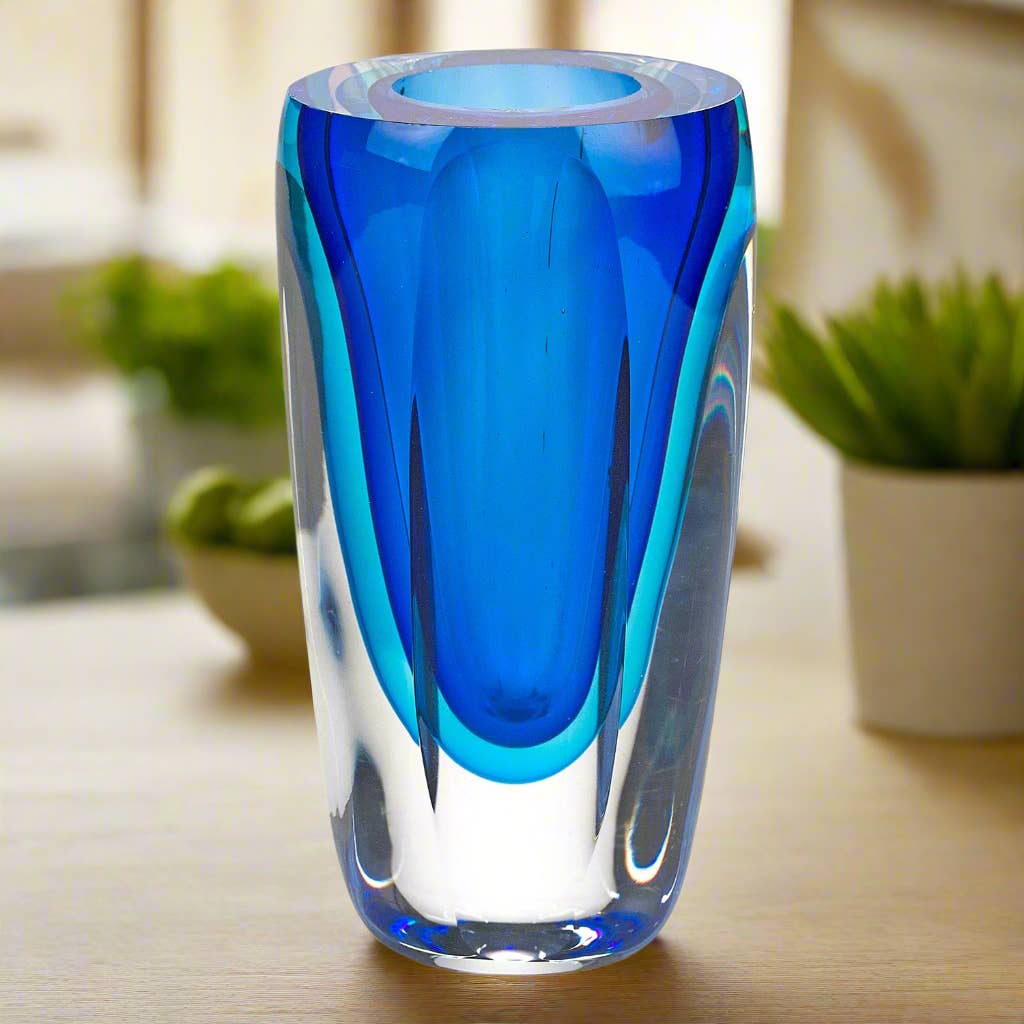 Azure Murano Style Art Glass 6'' Vase