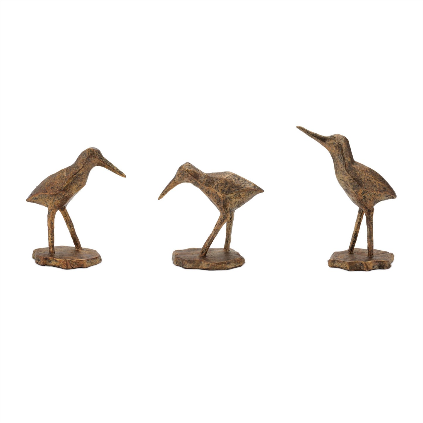 Set of Three Brown And Gold Polyresin Sandpiper Bird Figurines