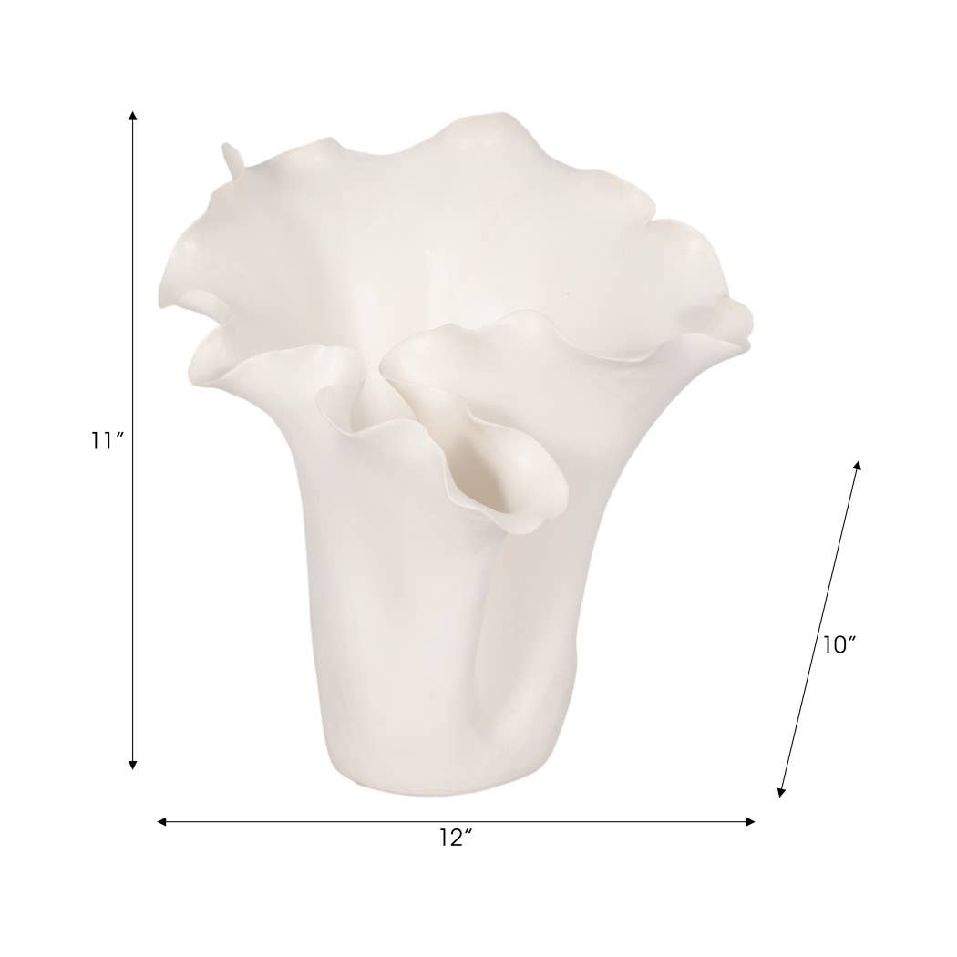White 11x12 in. Ceramic Novelty Solid Handmade Flutter Vase