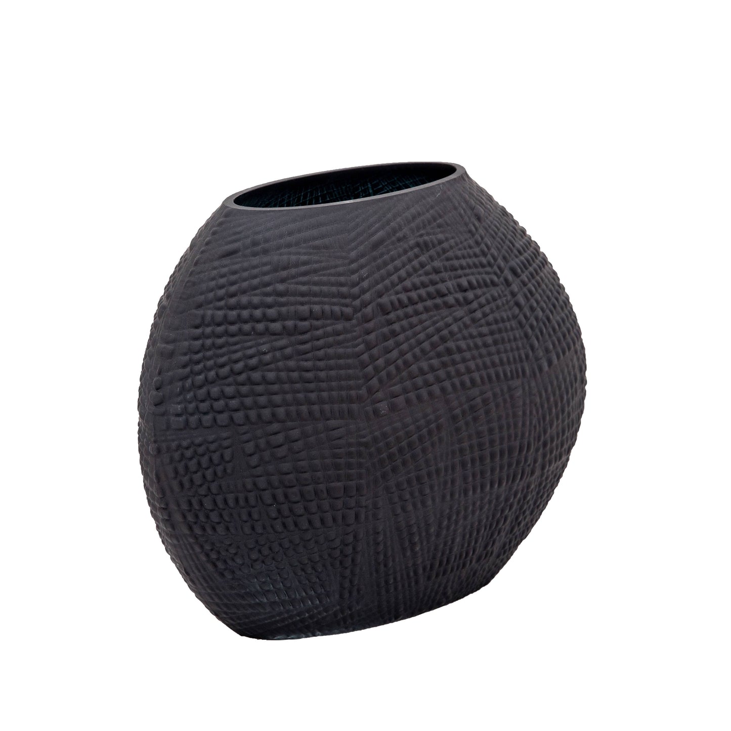 Decorative Vase - Black Glass Round Textured Modern, 8 in.