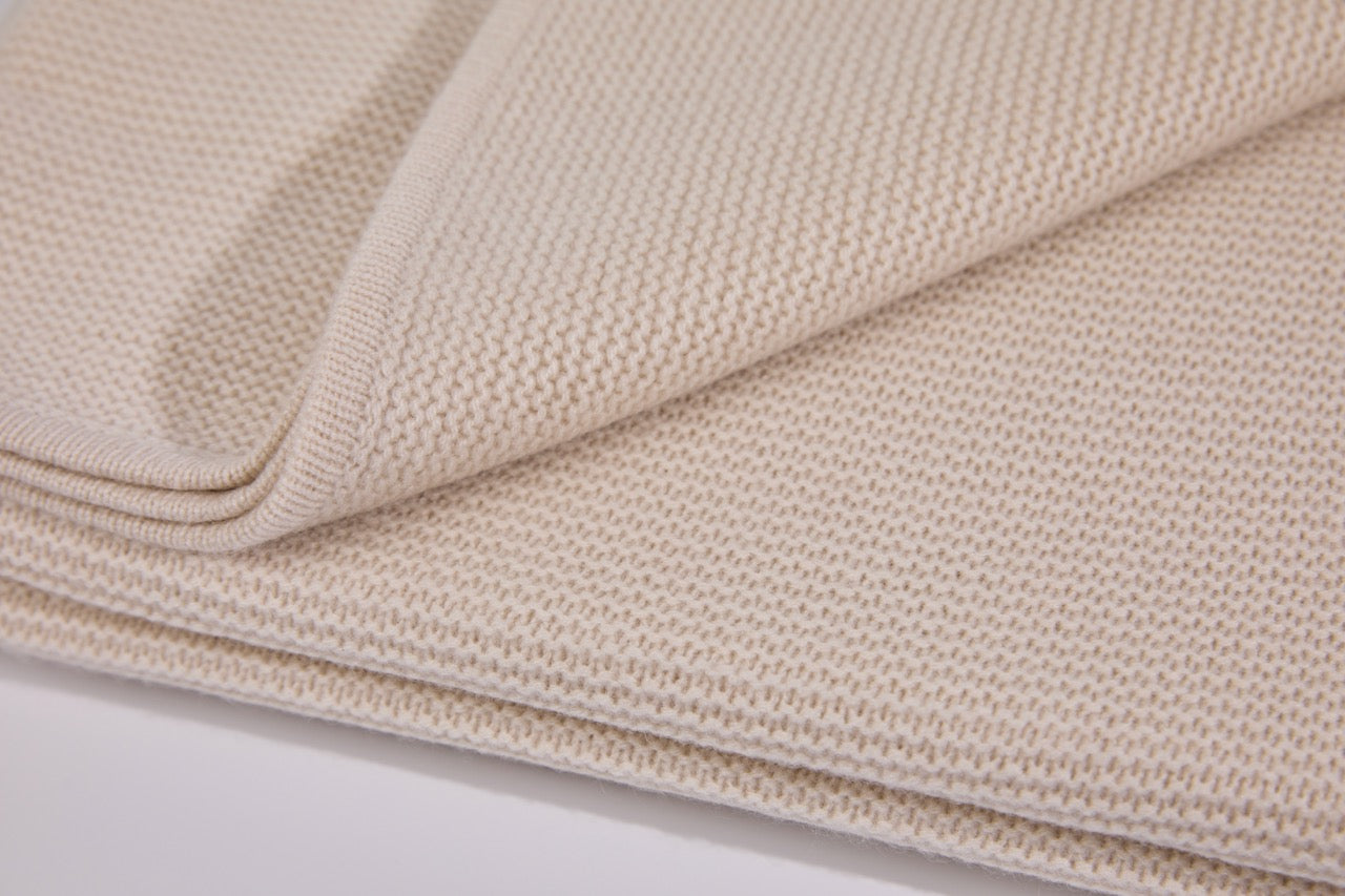 Cream Purl Knit Cashmere Throw