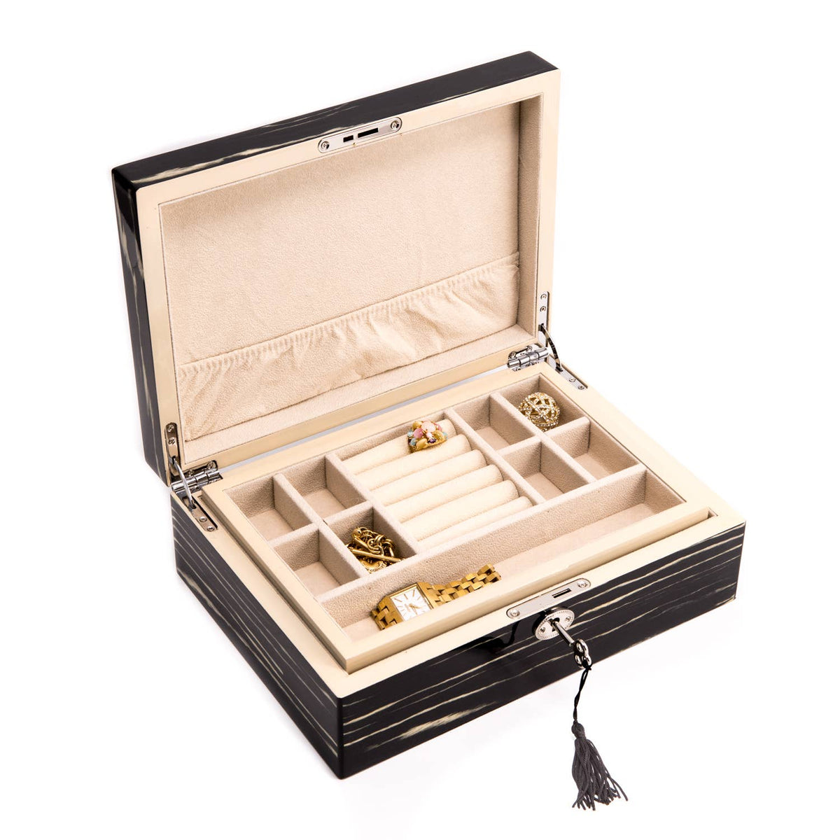Lacquered Ebony Wood Jewelry Box