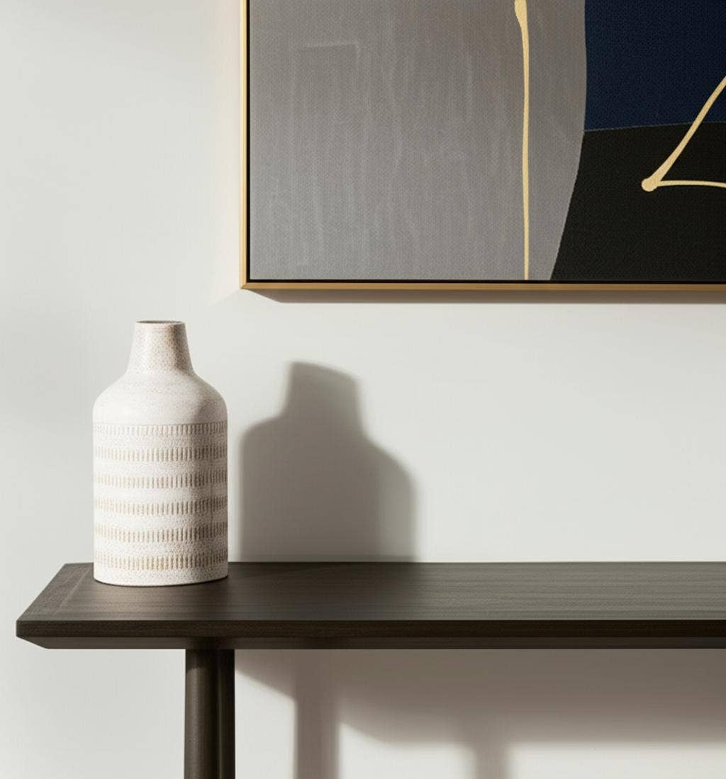 11" Off White And Natural Geometric Metal Cylinder Table Vase