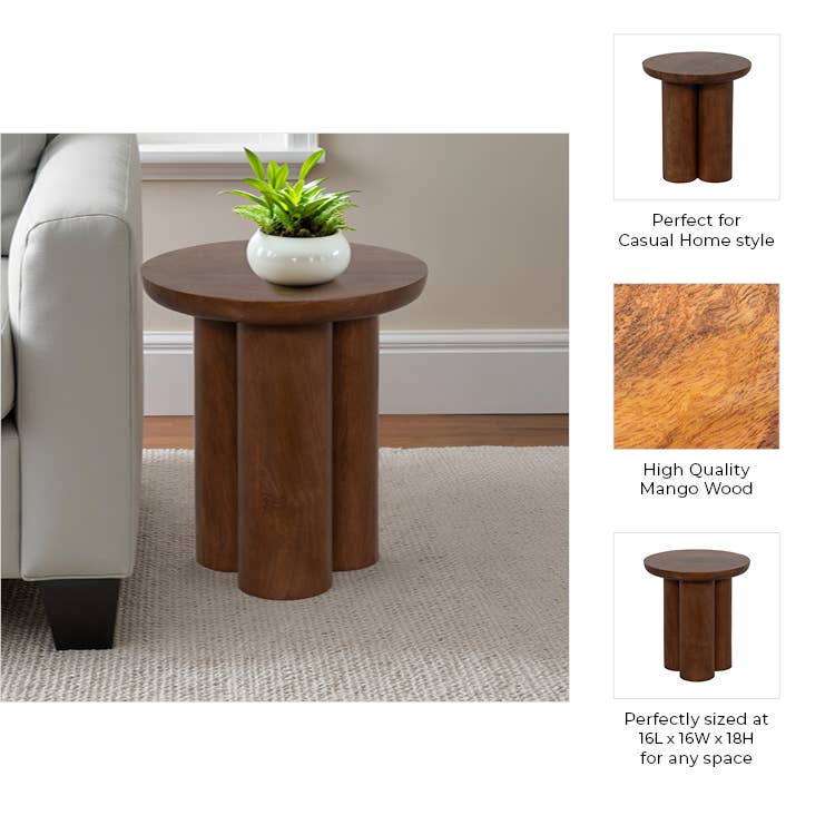 Mango Wood Scandinavian Round End Table - Brown, 18 in.
