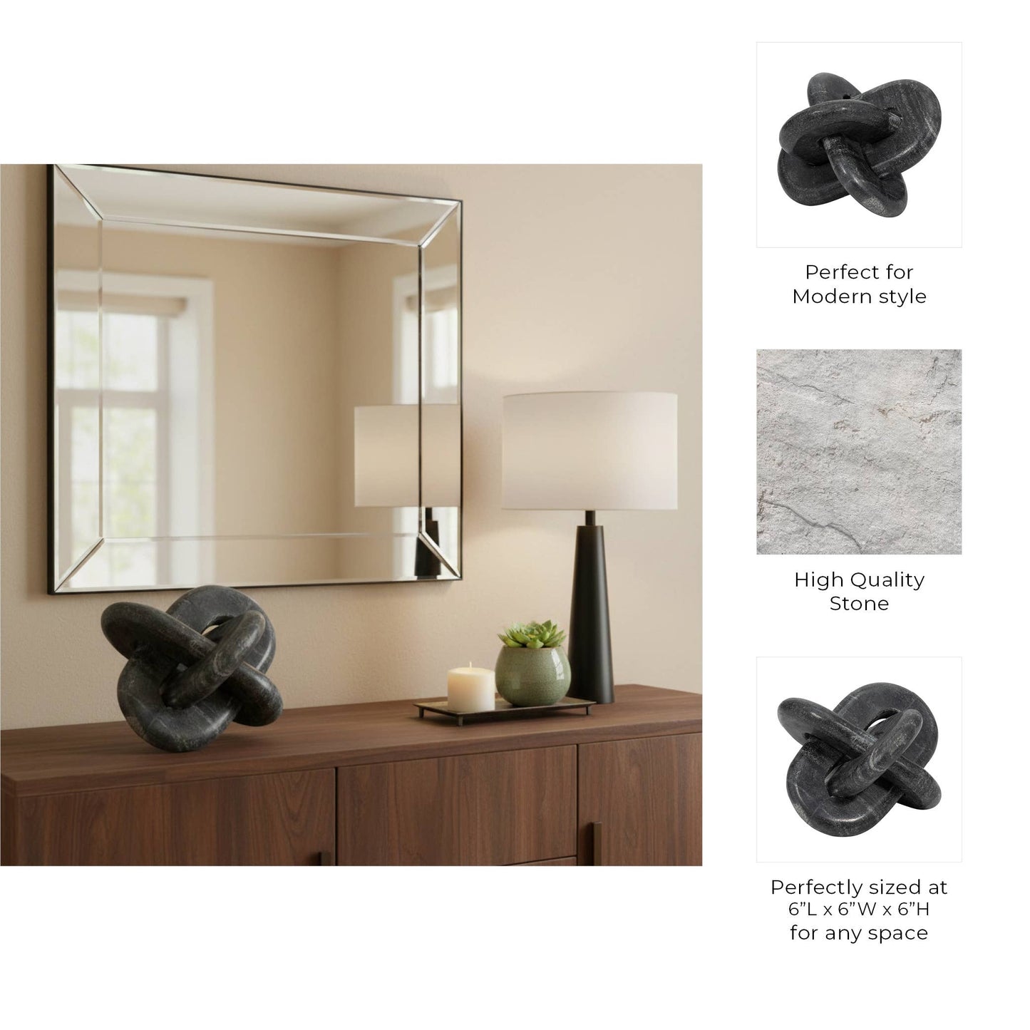 Stone Marble Abstract Knot Decorative Object - Gray, 6 in.