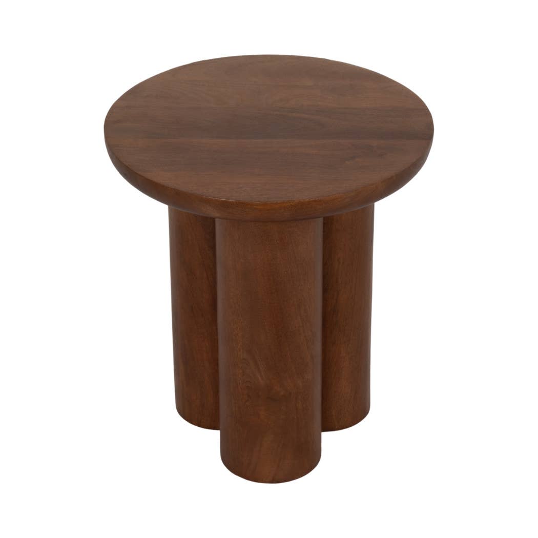 Mango Wood Scandinavian Round End Table - Brown, 18 in.