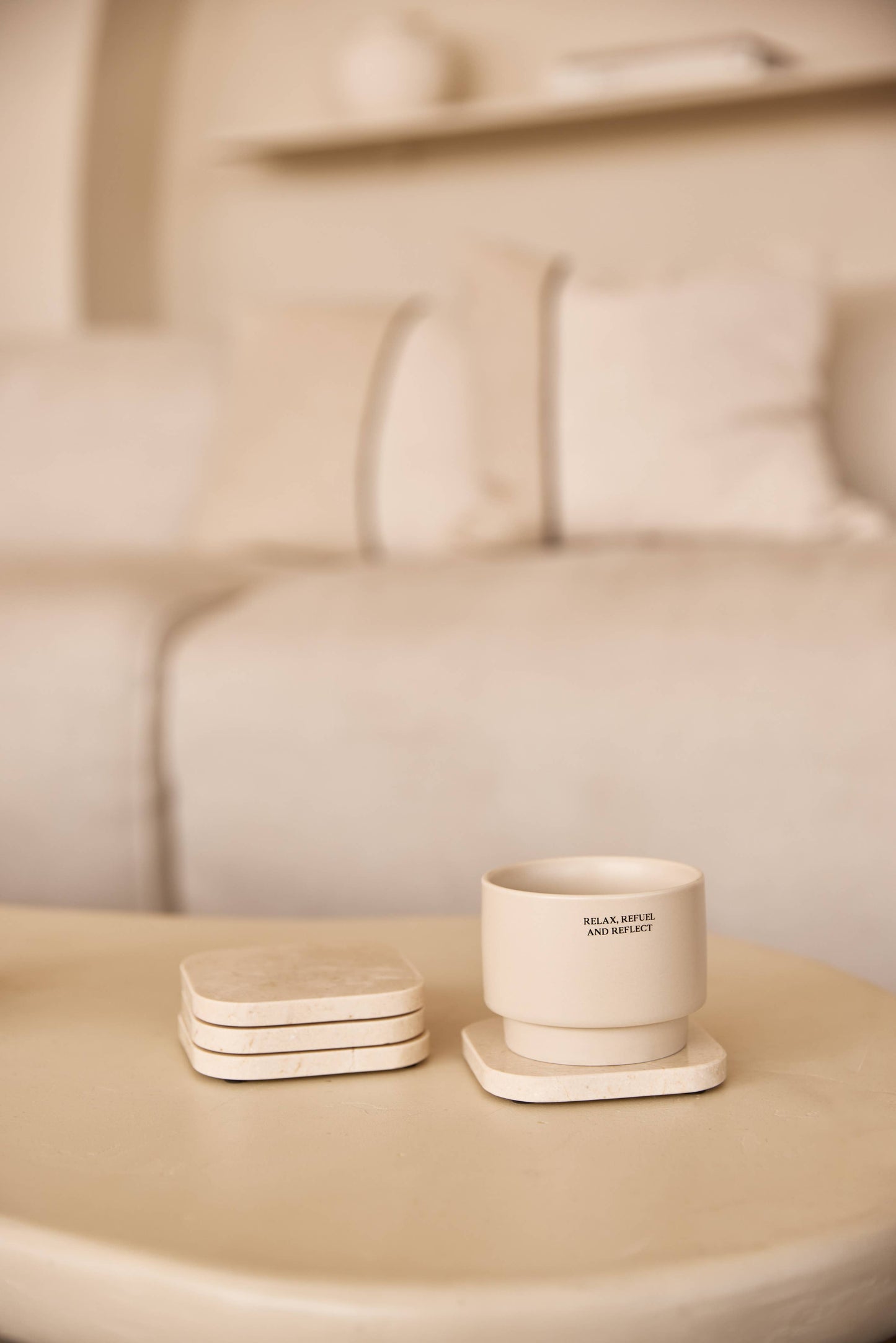 Marble coaster - organic - beige set of 4 - 10x1