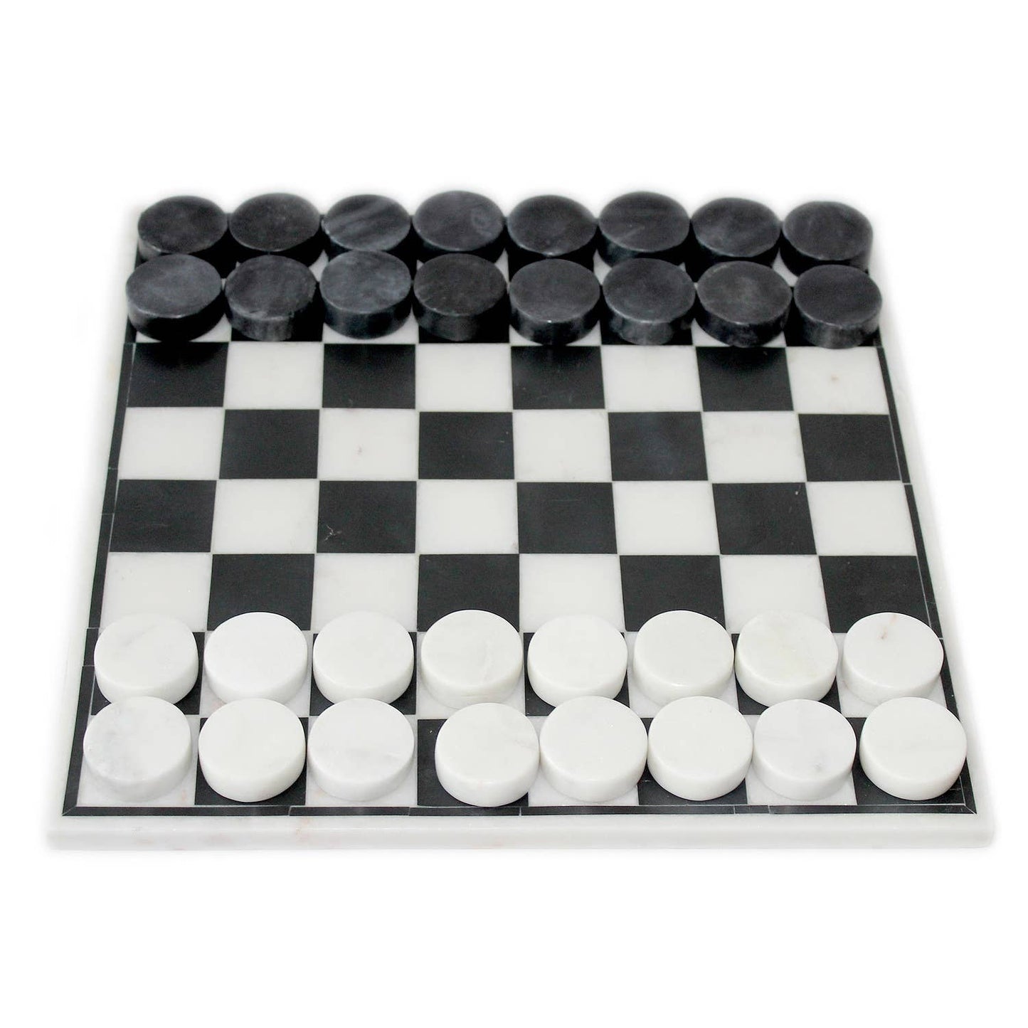 Black Inlaid White Marble Checkers Set: MARBLE / White