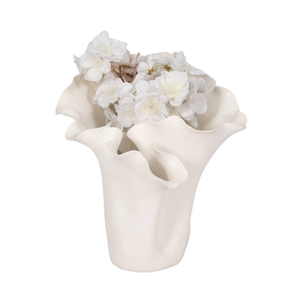 White 11x12 in. Ceramic Novelty Solid Handmade Flutter Vase