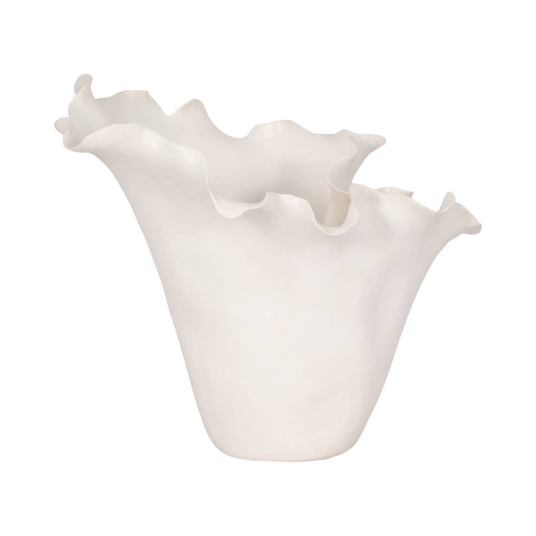 White 11x12 in. Ceramic Novelty Solid Handmade Flutter Vase
