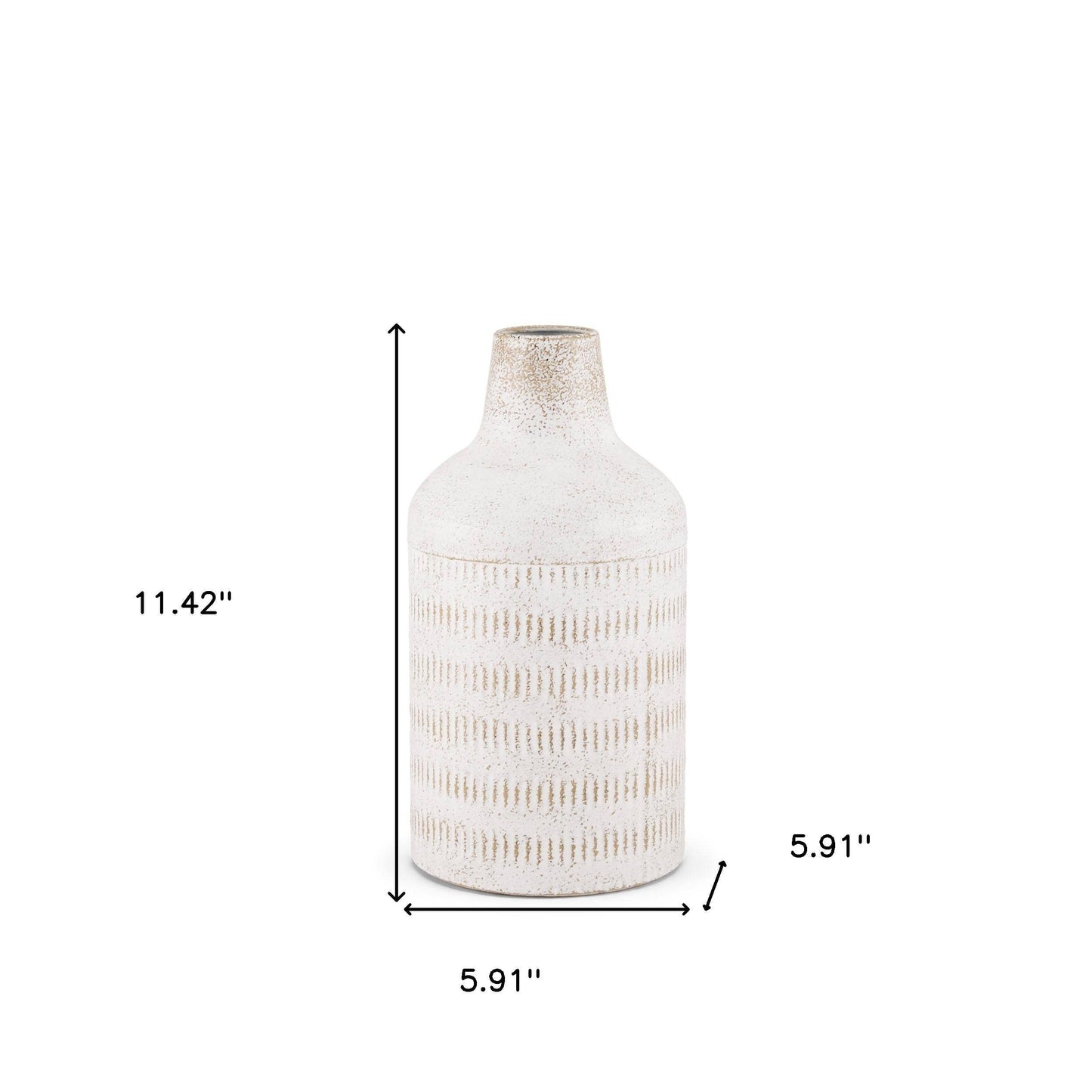 11" Off White And Natural Geometric Metal Cylinder Table Vase