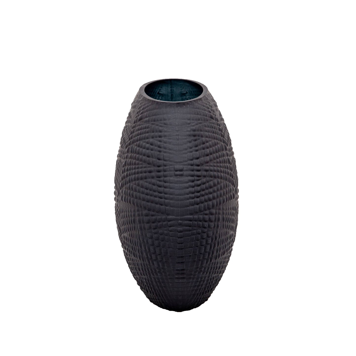 Decorative Vase - Black Glass Round Textured Modern, 8 in.