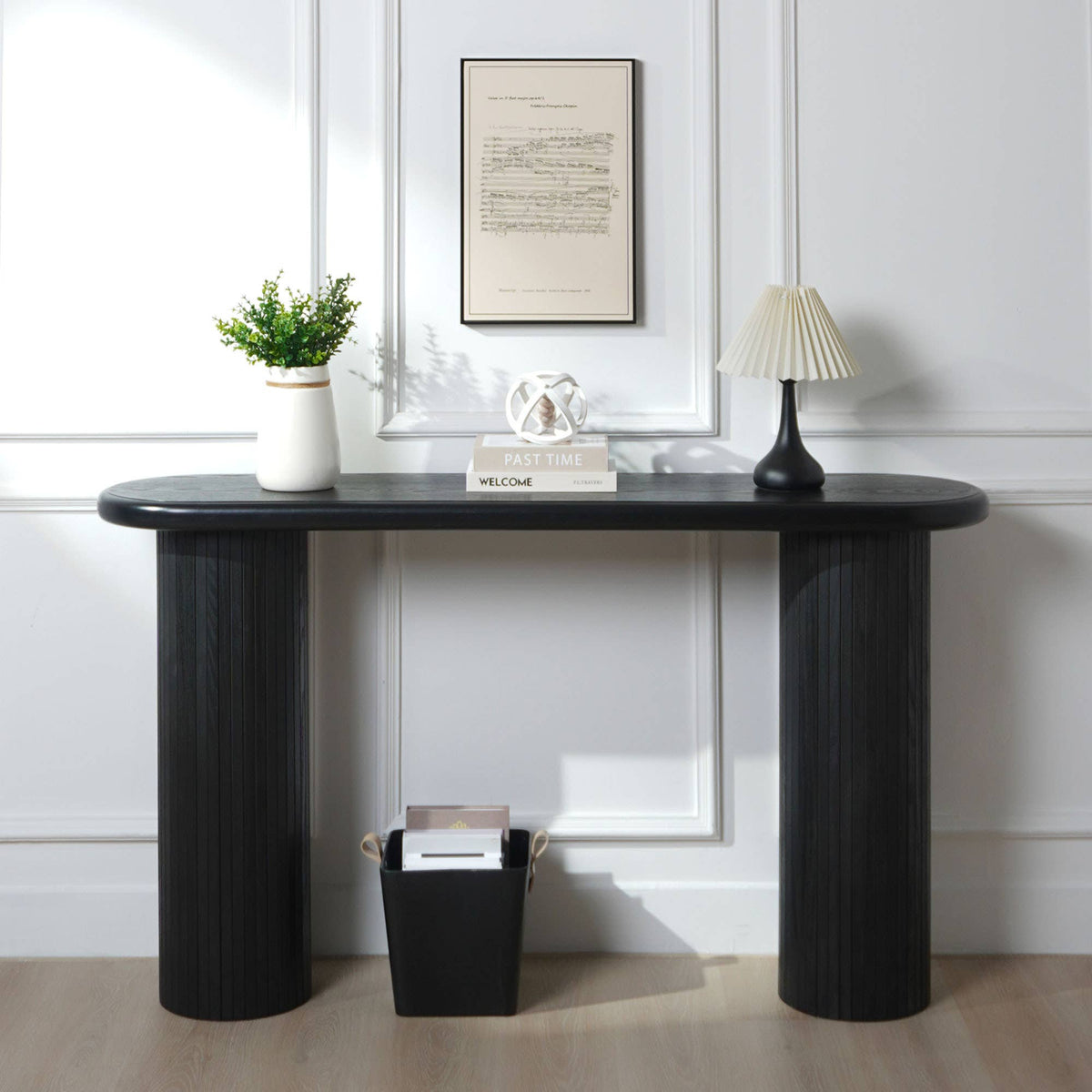 Wood Console Table, Modern Black Console Table, 56" W fluted entryway table,Black Entry Table Narrow Console Table Modern Hallway Table Modern Sofa Table for Living Room