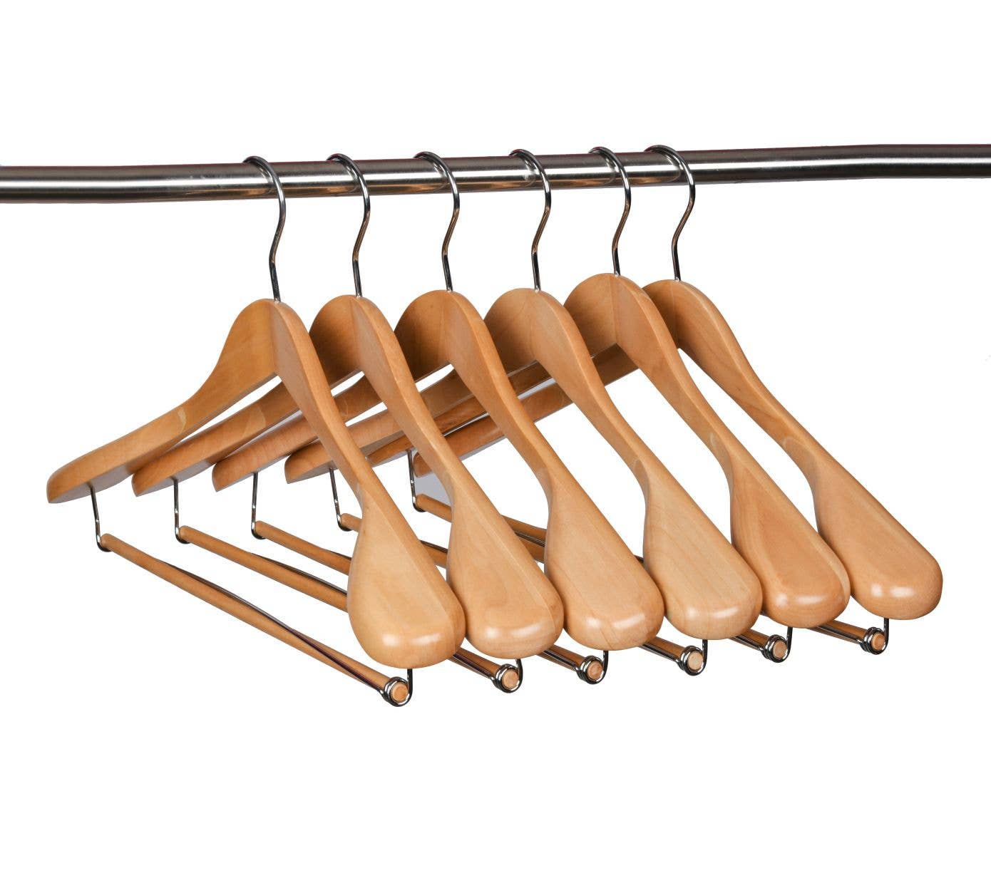 W5901 Curved Wooden Hanger 17.5" Locking bar Natural-Chrome