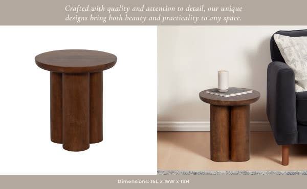 Mango Wood Scandinavian Round End Table - Brown, 18 in.
