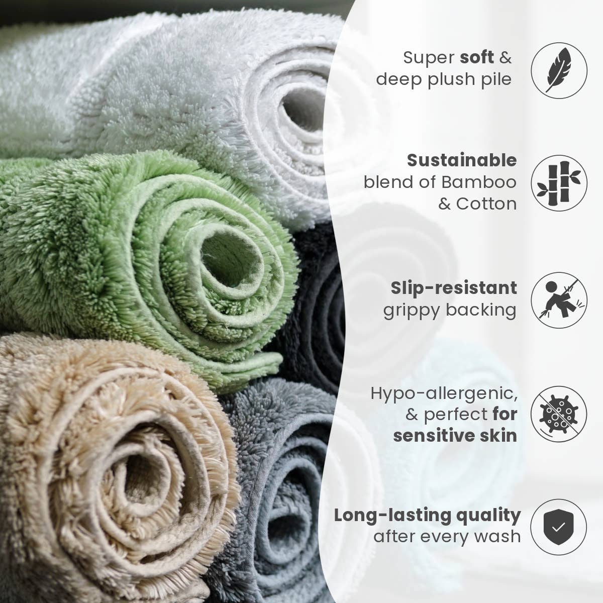 Luxury Bamboo Cotton Bath Mat Non-Slip - Ultra Soft & Thick