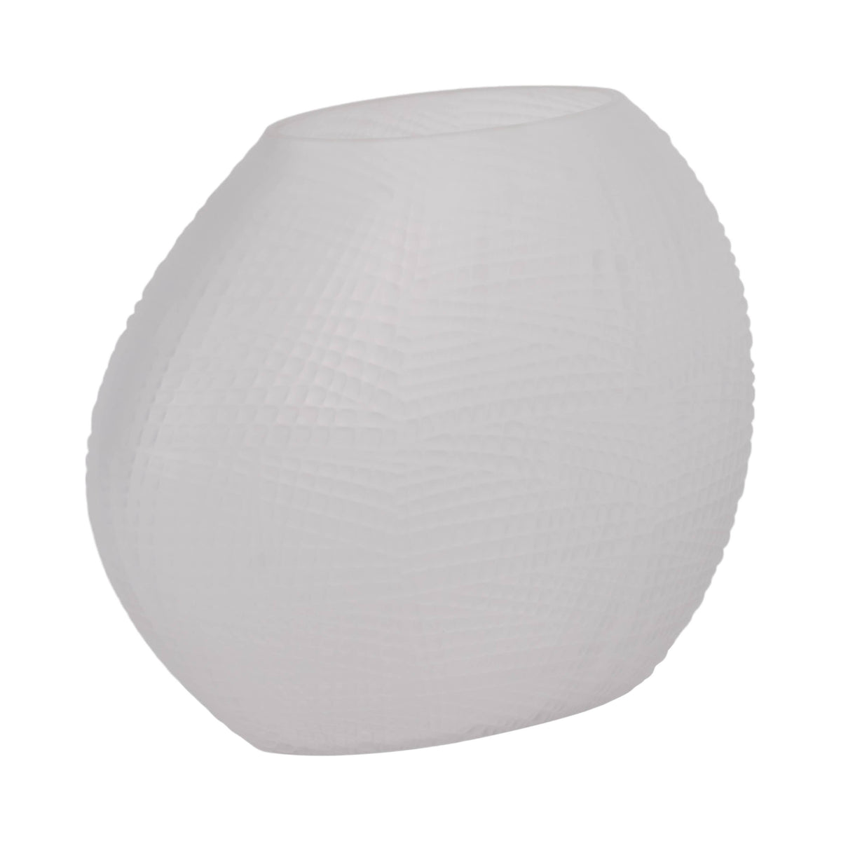 Decorative Vase - White Glass Round Textured Modern, 8 in.