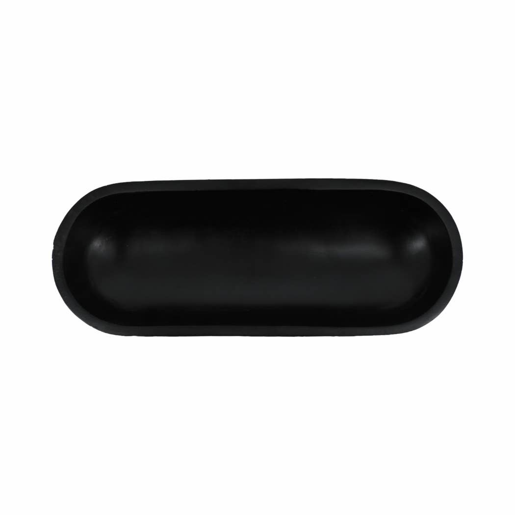 Decorative Bowl - Black Wood Footed Oval Design, 16 in.