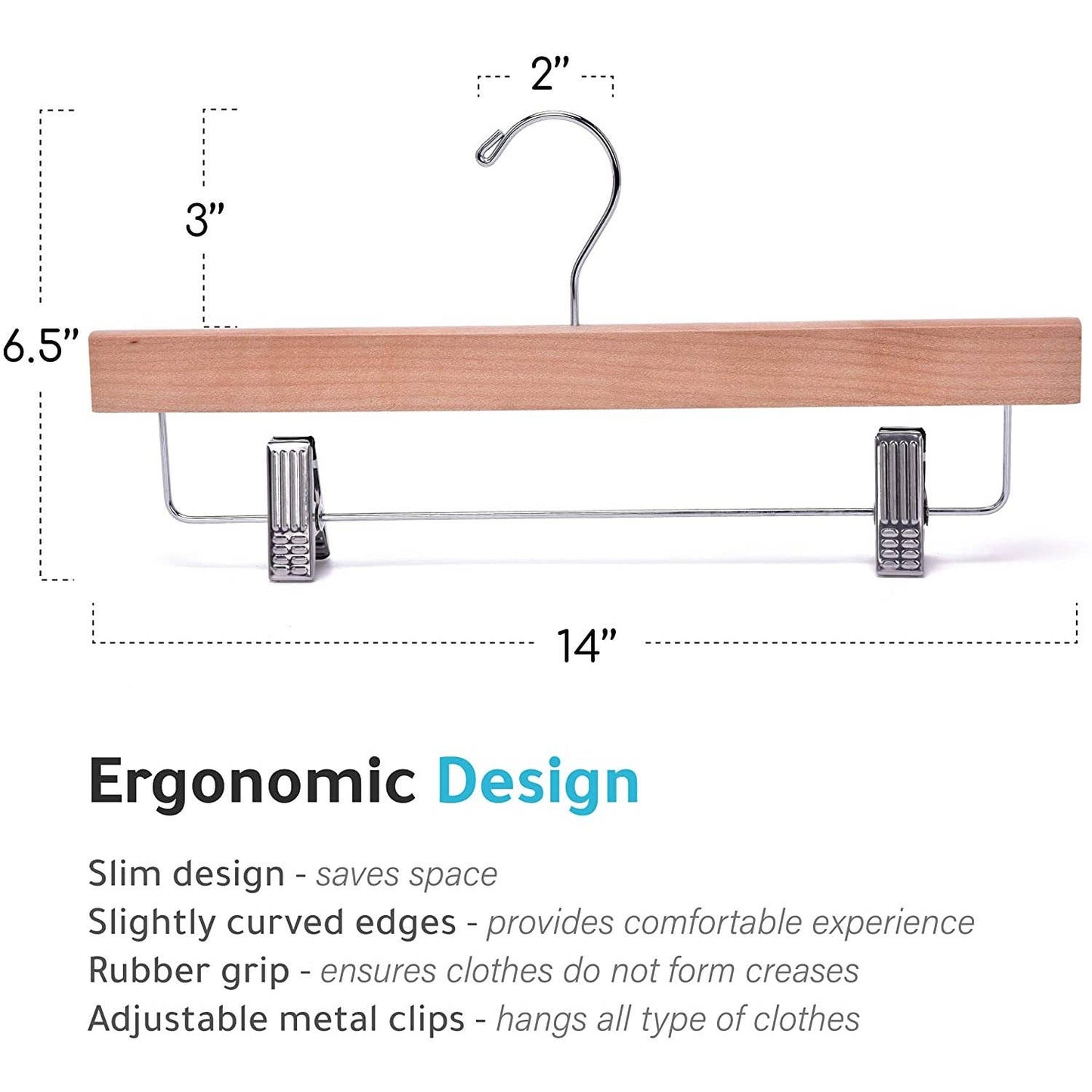 W033 -Wooden Straight Skirt Hanger -Natural/Chrome hook -100