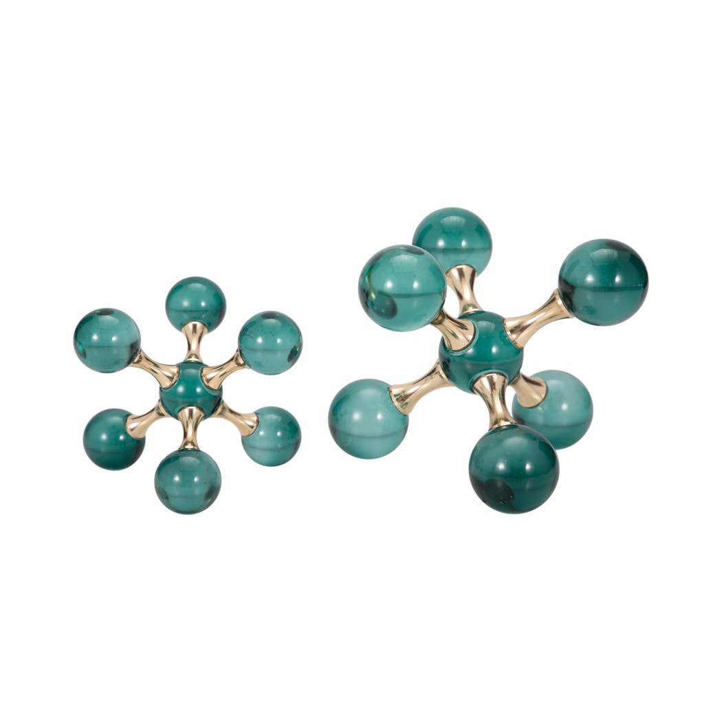 Bookends Set of 2 - Green Crystal/Metal Jack, 7 in.
