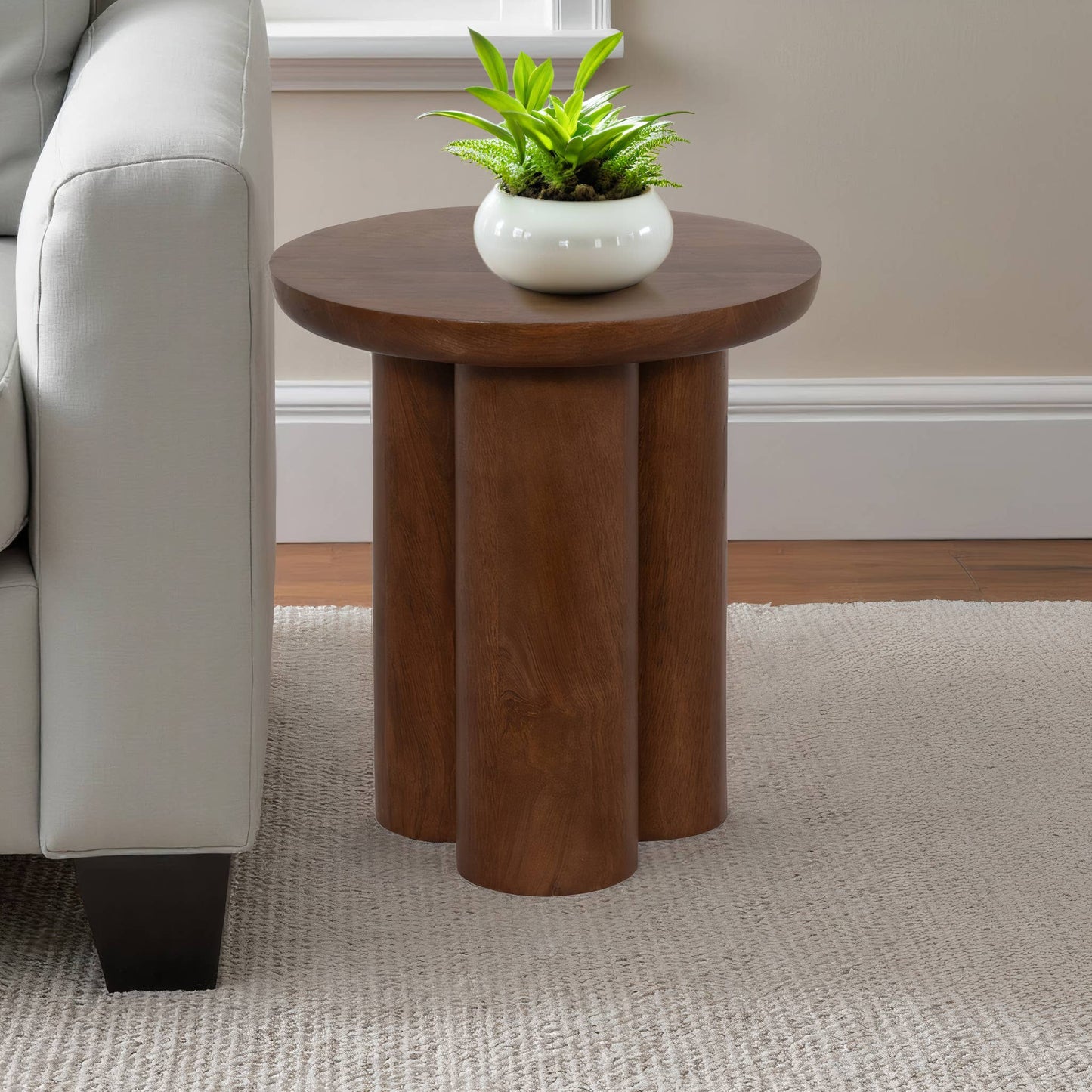 Mango Wood Scandinavian Round End Table - Brown, 18 in.