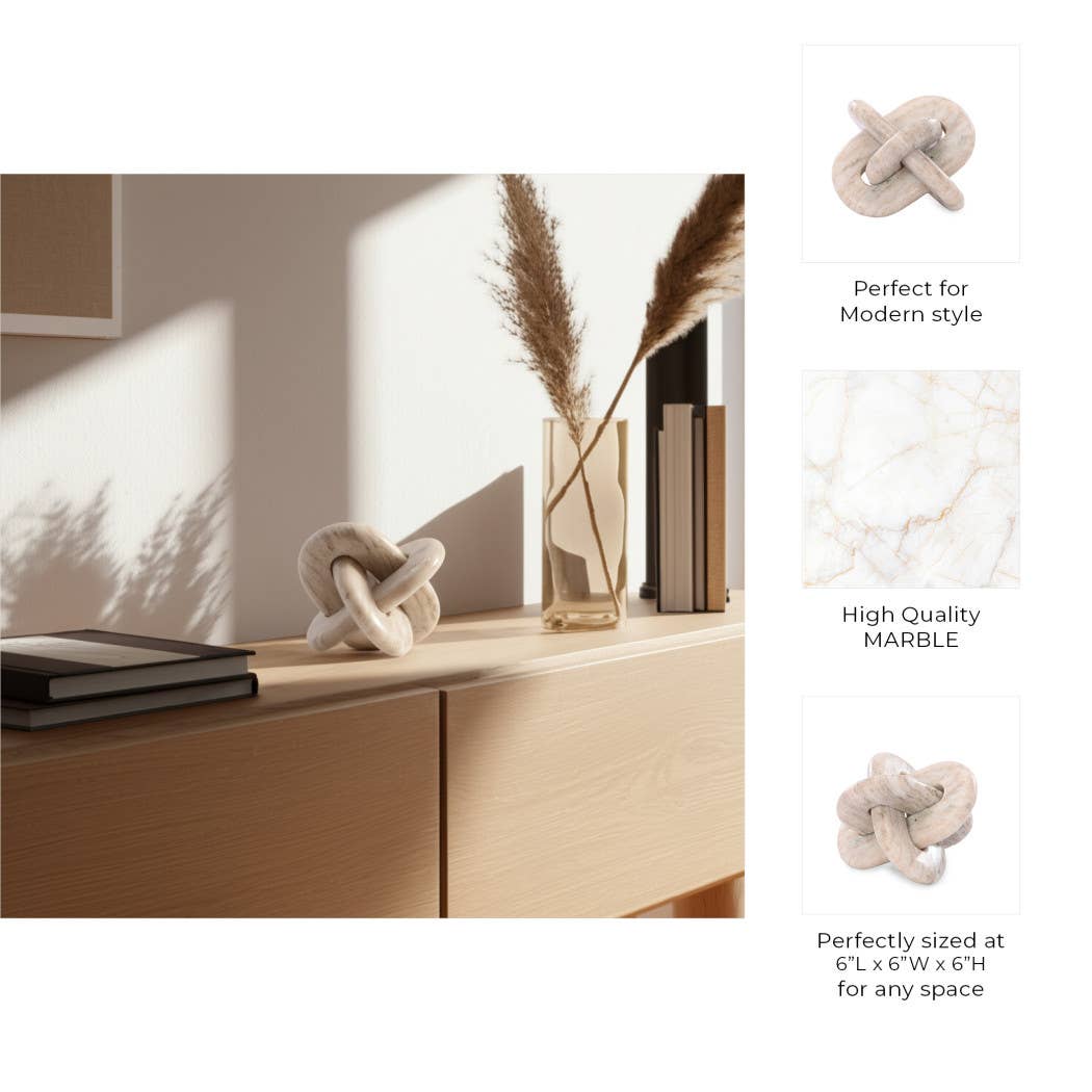 Decorative Object - Ivory Marble Modern Knot, 6 in.