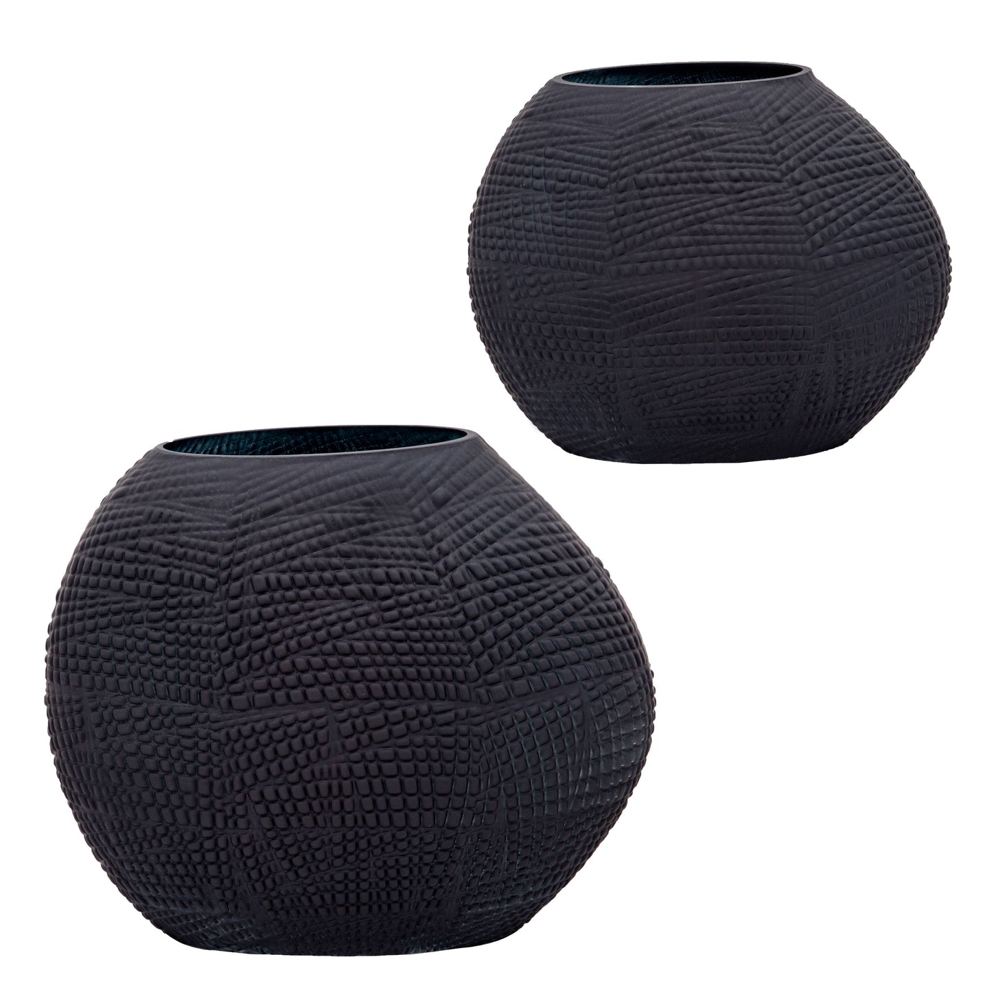 Decorative Vase - Black Glass Round Textured Modern, 10 in.