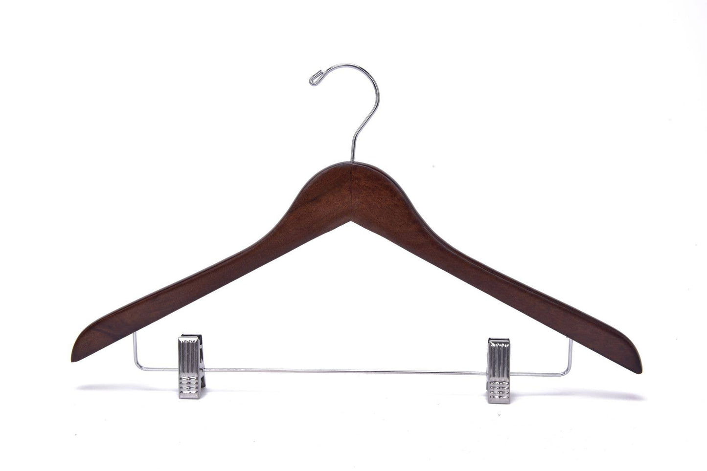 W022 Wooden Skirt Hangers 17", Walnut with Chrome hook - 100