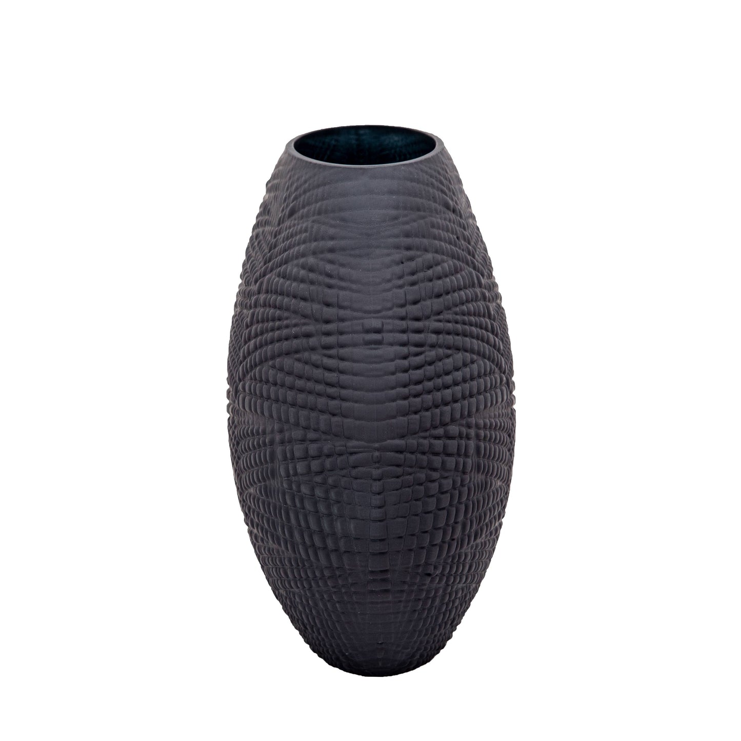 Decorative Vase - Black Glass Round Textured Modern, 10 in.