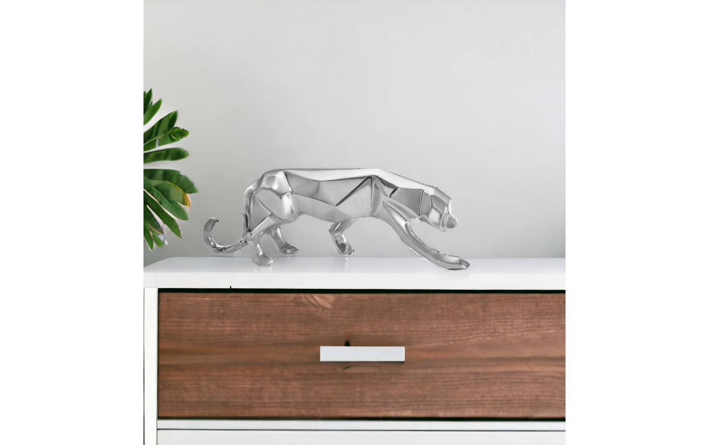 Silver Aluminum Geometric Panther Sculpture