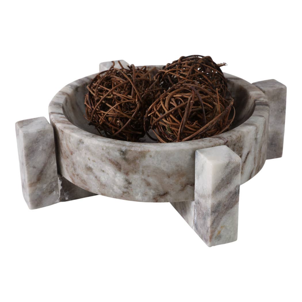 Decorative Bowl - Brown Marble Modern Pedestal Style, 10 in.
